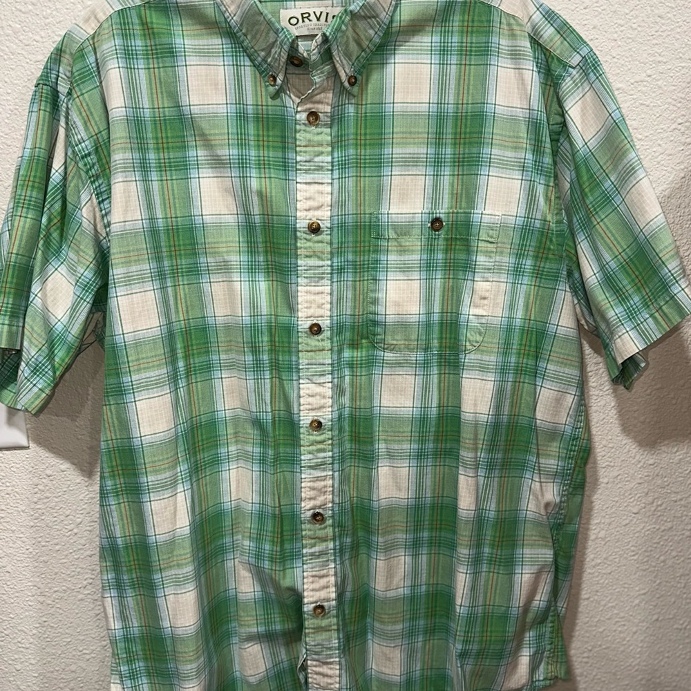 Orvis Green Plaid Men's Shirt 100% Cotton XL